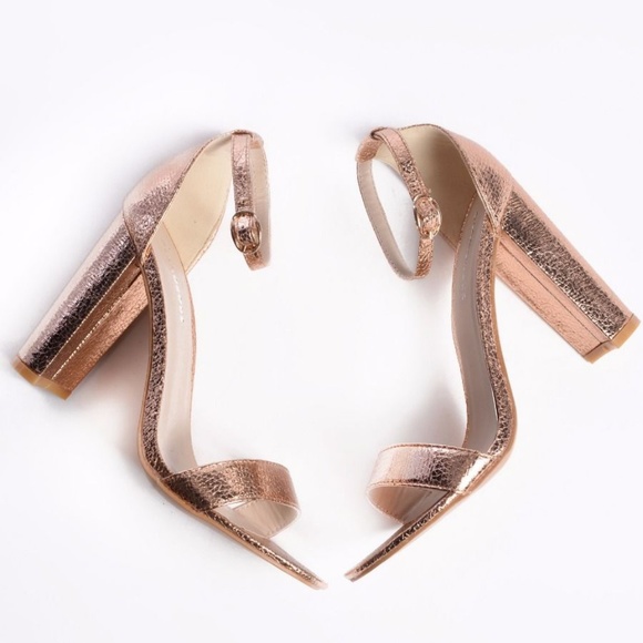glamorous rose gold block heeled shoes